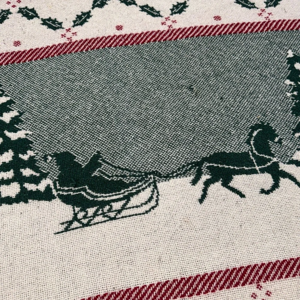 Fieldcrest Vintage Christmas Woven Throw Blanket Sleigh Holly Cotton 50x60 USA